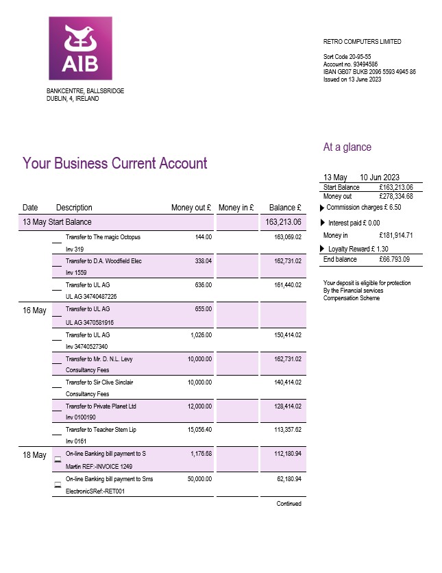 Modèle Word et PDF de déclaration d'entreprise d'Allied Irish Banks (AIB)